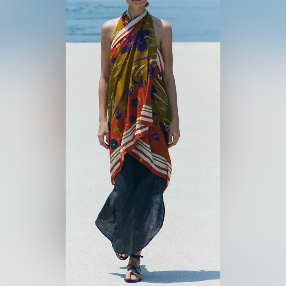 Zara Multicolored Printed Floral Scarf 100 Cm X 200 Cm